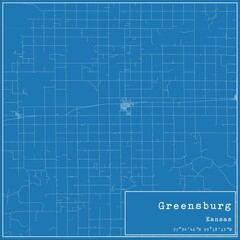 Blueprint US city map of Greensburg, Kansas.