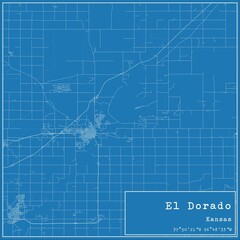Blueprint US city map of El Dorado, Kansas.
