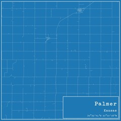 Blueprint US city map of Palmer, Kansas.