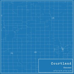 Blueprint US city map of Courtland, Kansas.