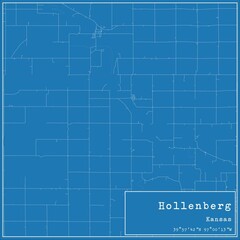 Blueprint US city map of Hollenberg, Kansas.