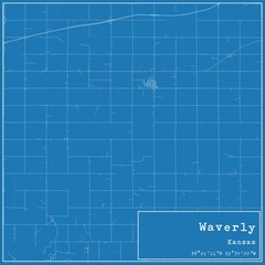 Blueprint US city map of Waverly, Kansas.