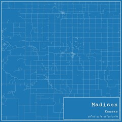 Blueprint US city map of Madison, Kansas.