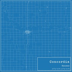 Blueprint US city map of Concordia, Kansas.