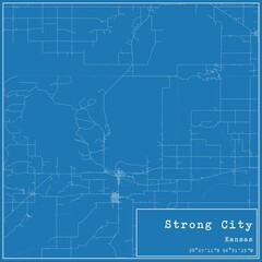 Blueprint US city map of Strong City, Kansas.