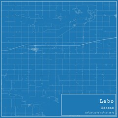 Blueprint US city map of Lebo, Kansas.