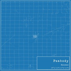 Blueprint US city map of Peabody, Kansas.