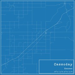 Blueprint US city map of Cassoday, Kansas.