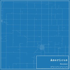 Blueprint US city map of Americus, Kansas.