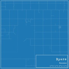 Blueprint US city map of Byers, Kansas.