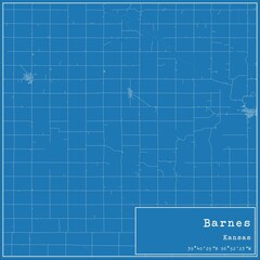Blueprint US city map of Barnes, Kansas.