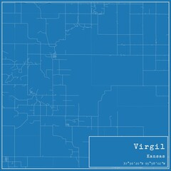 Blueprint US city map of Virgil, Kansas.
