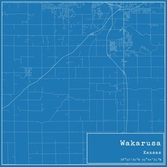 Blueprint US city map of Wakarusa, Kansas.