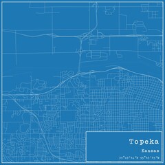 Blueprint US city map of Topeka, Kansas.