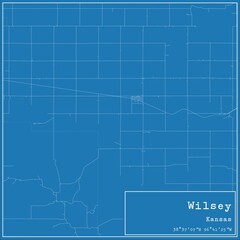 Blueprint US city map of Wilsey, Kansas.