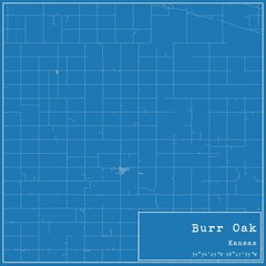Blueprint US city map of Burr Oak, Kansas.