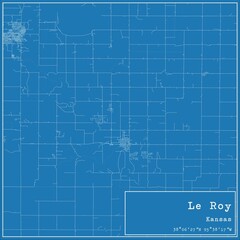Blueprint US city map of Le Roy, Kansas. - obrazy, fototapety, plakaty