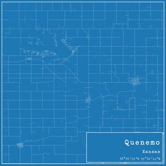 Blueprint US city map of Quenemo, Kansas.