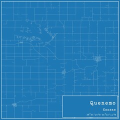 Blueprint US city map of Quenemo, Kansas.