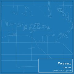 Blueprint US city map of Vassar, Kansas.