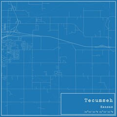 Blueprint US city map of Tecumseh, Kansas.