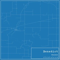 Blueprint US city map of Benedict, Kansas.