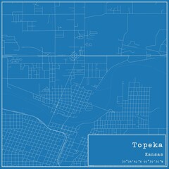Blueprint US city map of Topeka, Kansas.