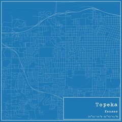 Fototapeta premium Blueprint US city map of Topeka, Kansas.