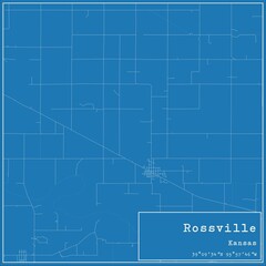 Blueprint US city map of Rossville, Kansas.