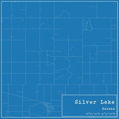 Blueprint US city map of Silver Lake, Kansas.