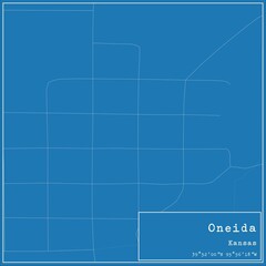 Blueprint US city map of Oneida, Kansas.