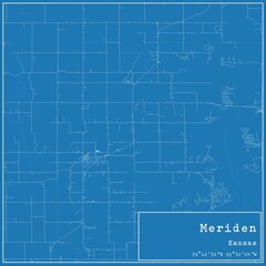 Blueprint US city map of Meriden, Kansas.