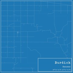 Blueprint US city map of Burdick, Kansas.