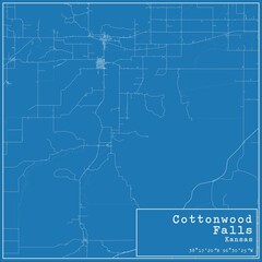 Obraz premium Blueprint US city map of Cottonwood Falls, Kansas.