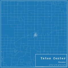 Blueprint US city map of Yates Center, Kansas.