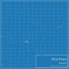 Obraz premium Blueprint US city map of Clifton, Kansas.