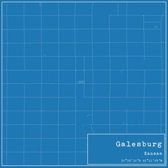 Blueprint US city map of Galesburg, Kansas.