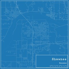 Blueprint US city map of Shawnee, Kansas.