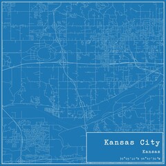 Blueprint US city map of Kansas City, Kansas.