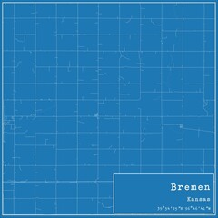 Blueprint US city map of Bremen, Kansas. - obrazy, fototapety, plakaty