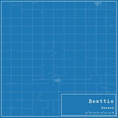 Blueprint US city map of Beattie, Kansas.