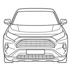 Classic luxury suv car. Crossover car front view shot. Outline doodle vector illustration. Design for print, coloring book - obrazy, fototapety, plakaty