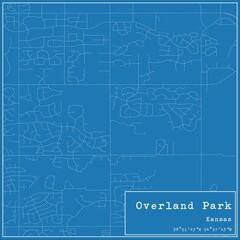 Blueprint US city map of Overland Park, Kansas.