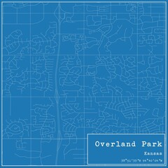 Blueprint US city map of Overland Park, Kansas.