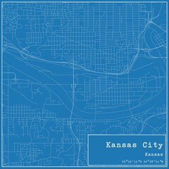 Blueprint US city map of Kansas City, Kansas.