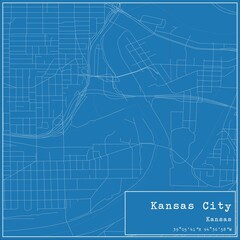Blueprint US city map of Kansas City, Kansas.