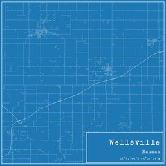 Blueprint US city map of Wellsville, Kansas.