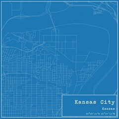 Fototapeta premium Blueprint US city map of Kansas City, Kansas.