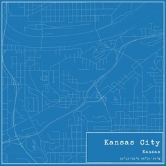 Blueprint US city map of Kansas City, Kansas.