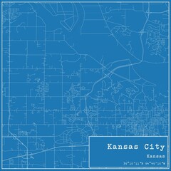 Blueprint US city map of Kansas City, Kansas.